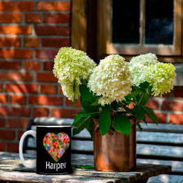 エレガントなカラフルハート ブラックツートーン マグカップ