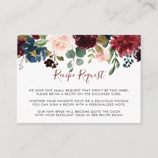 エレガントなカラフルフラワーウェディングレシピリクエストカード エンクロージャーカード (正面)