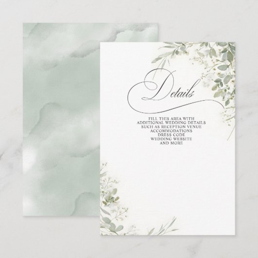 エレガントなカリグラフィーとグリーン ユーカリのウェディング エンクロージャーカード (正面/裏面)