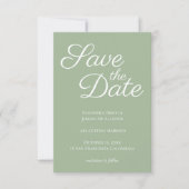 エレガントなカリグラフィーのセージとホワイトのSave the Date 招待状 (正面)