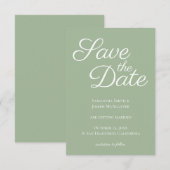 エレガントなカリグラフィーのセージとホワイトのSave the Date 招待状 (正面/裏面)