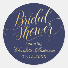 エレガントなカリグラフィーのブライダルシャワー ラウンドシール