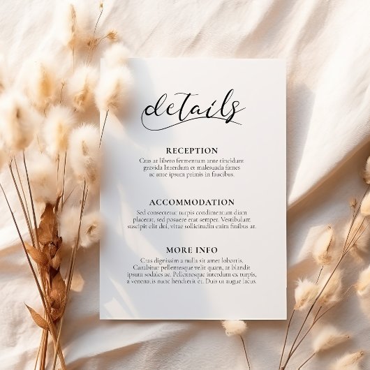 エレガントなカリグラフィーの結婚式ゲストインフォメーションカード エンクロージャーカード