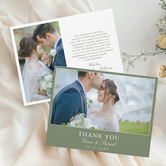 エレガントなカリグラフィーの結婚式フォトサンクスカード サンキューカード