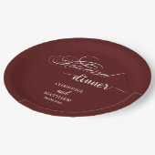 エレガントなカリグラフィーバルガンディーのリハーサルディナー ペーパープレート (アングル)
