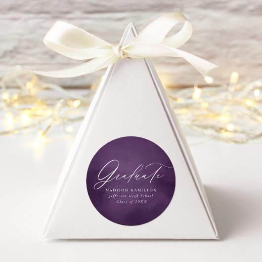 エレガントなカリグラフィーパープル水彩卒業 ラウンドシール