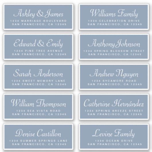 エレガントなカリグラフィーブルーのゲスト住所ラベル シール (正面)
