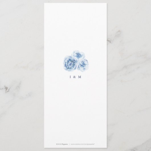 エレガントなカリグラフィーブルーの水彩花の結婚式 メニュー (裏面)