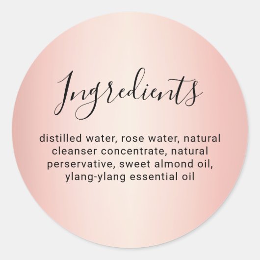 エレガントなカリグラフィーローズゴールド成分一覧 ラウンドシール (正面)