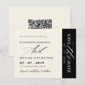 エレガントなカリグラフィー体とQRコードのSave The Date (正面/裏面)