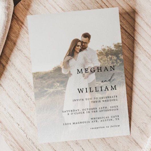 エレガントなカリグラフィー写真ウェディング 招待状