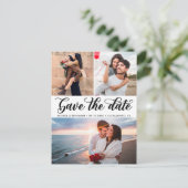 エレガントなカリグラフィー写真 ウェディング セーブ・ザ・デート 案内ポストカード (スタンド正面)