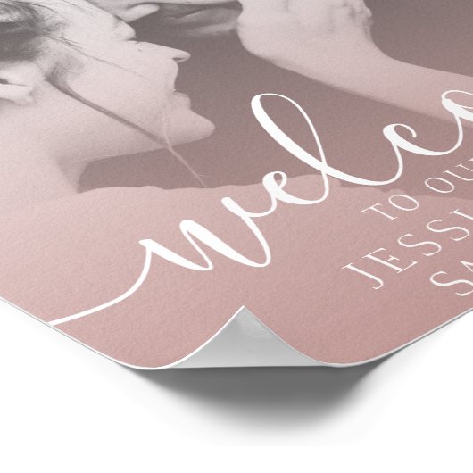 エレガントなカリグラフィー写真 ローズゴールド ウェディング ポスター (角)