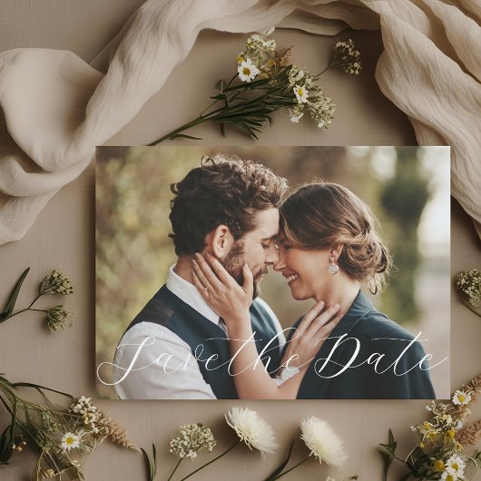 エレガントなカリグラフィー写真 保存日 セーブザデート