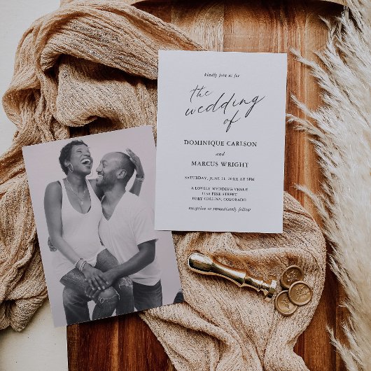 エレガントなカリグラフィー写真 現代のウェディング 招待状