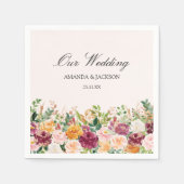 エレガントなカリグラフィー水彩ローズフラワーウェディング スタンダードカクテルナプキン (正面)