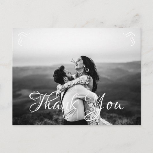 エレガントなカリグラフィー結婚式のお礼 ポストカード (正面)