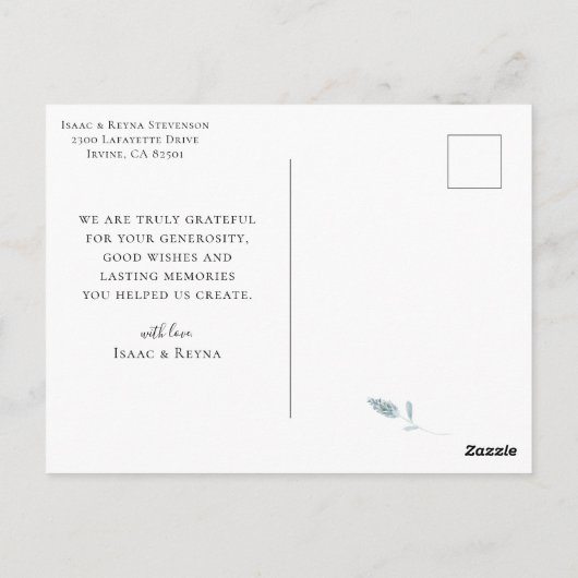 エレガントなカリグラフィー結婚式の写真お礼 ポストカード (裏面)