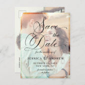 エレガントなカリグラフィー結婚式のSave the Date 2枚の写真付き ポストカード (正面/裏面)