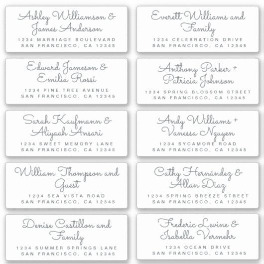 エレガントなカリグラフィー結婚式ゲスト住所ラベル シール (正面)