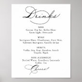 エレガントなカリグラフィー結婚式ドリンクメニュー看板 ポスター (正面)