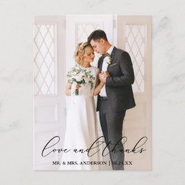 エレガントなカリグラフィー結婚式写真ラブサンクス ポストカード