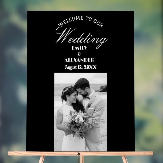 エレガントなカリグラフィー結婚式写真歓迎 アクリルサイン (ニュートラル)