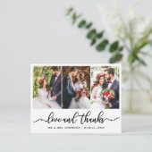 エレガントなカリグラフィー結婚式感謝3枚写真 ポストカード (スタンド正面)
