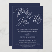 エレガントなカリグラフィー「ぜひご参加ください」ネイビーウェディング 招待状 (正面/裏面)