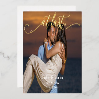 エレガントなカリグラフィー  ついに写真を保存する Save the Date 箔招待状