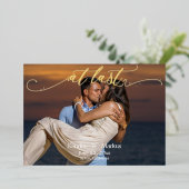 エレガントなカリグラフィー  ついに写真を保存する Save the Date 箔招待状 (立ち正面)