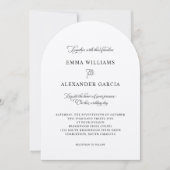 エレガントなカリグラフィー ウェディング ブラック ホワイト アーチ 招待状 (正面)