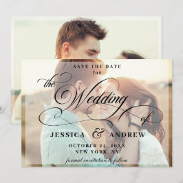 エレガントなカリグラフィー ウェディング 2 フォト セーブ・ザ・デート