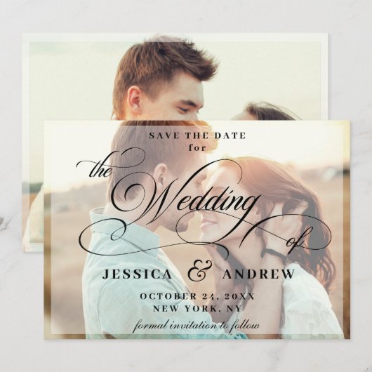 エレガントなカリグラフィー ウェディング 2 フォト セーブ・ザ・デート (正面/裏面)