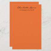 エレガントなカリグラフィー オレンジ色のシンプルなテキスト 便箋 (正面/裏面)