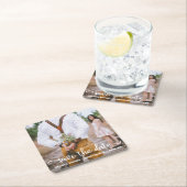 エレガントなカリグラフィー カップルフォト セーブザデート スクエアペーパーコースター (インサイチュ)