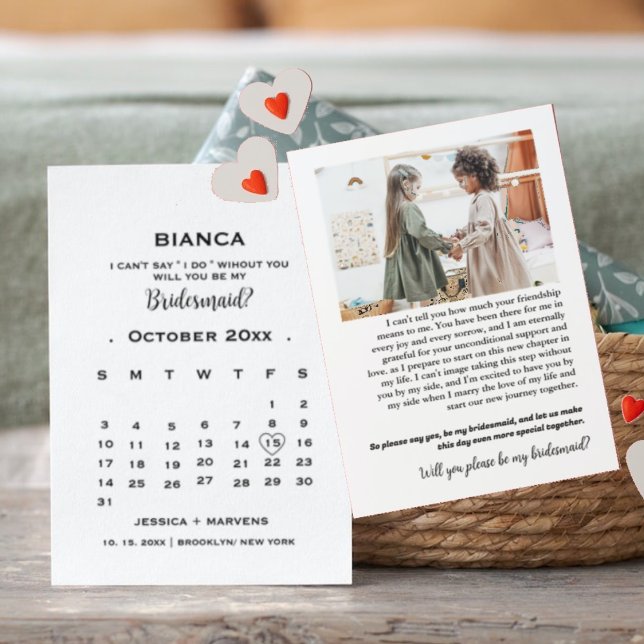 エレガントなカリグラフィー カレンダー ブライズメイド 提案カード (クリエイターアップロード済み)