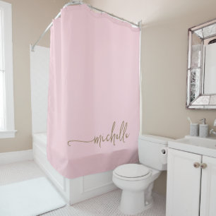 エレガントなカリグラフィー ゴールドスクリプト モノグラム ブッシュ シャワーカーテン