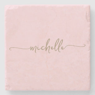 エレガントなカリグラフィー ゴールドスクリプト モノグラム 名前 ストーンコースター