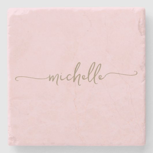 エレガントなカリグラフィー ゴールドスクリプト モノグラム 名前 ストーンコースター (正面)