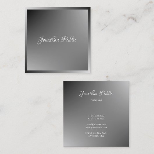 エレガントなカリグラフィー・スクリプト名のモダンテンプレート スクエア名刺 (正面/裏面)