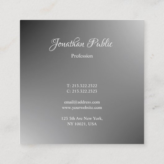 エレガントなカリグラフィー・スクリプト名のモダンテンプレート スクエア名刺 (裏面)