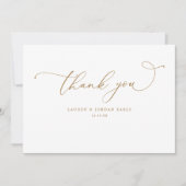 エレガントなカリグラフィー スクリプト ゴールド ウェディング サンキューカード (正面)