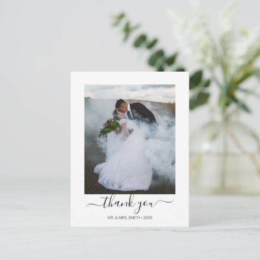 エレガントなカリグラフィー スクリプト 結婚式の写真 ありがとう ポストカード (スタンド正面)