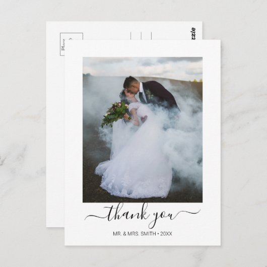 エレガントなカリグラフィー スクリプト 結婚式の写真 ありがとう ポストカード (正面/裏面)