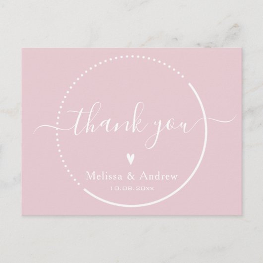 エレガントなカリグラフィー - ダスティピンクの結婚式のお礼 ポストカード (正面)