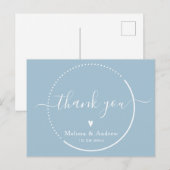 エレガントなカリグラフィー - ダスティーブルー 結婚式のお礼 ポストカード (正面/裏面)