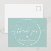 エレガントなカリグラフィー - ティールグリーンの結婚式のお礼 ポストカード (正面/裏面)