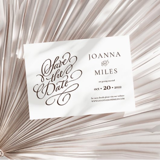 エレガントなカリグラフィー ニュートラルなトーンの結婚式のお知らせ 招待状