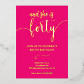 エレガントなカリグラフィー ピンク 40歳の誕生日カード ご招待 箔招待状 (正面)